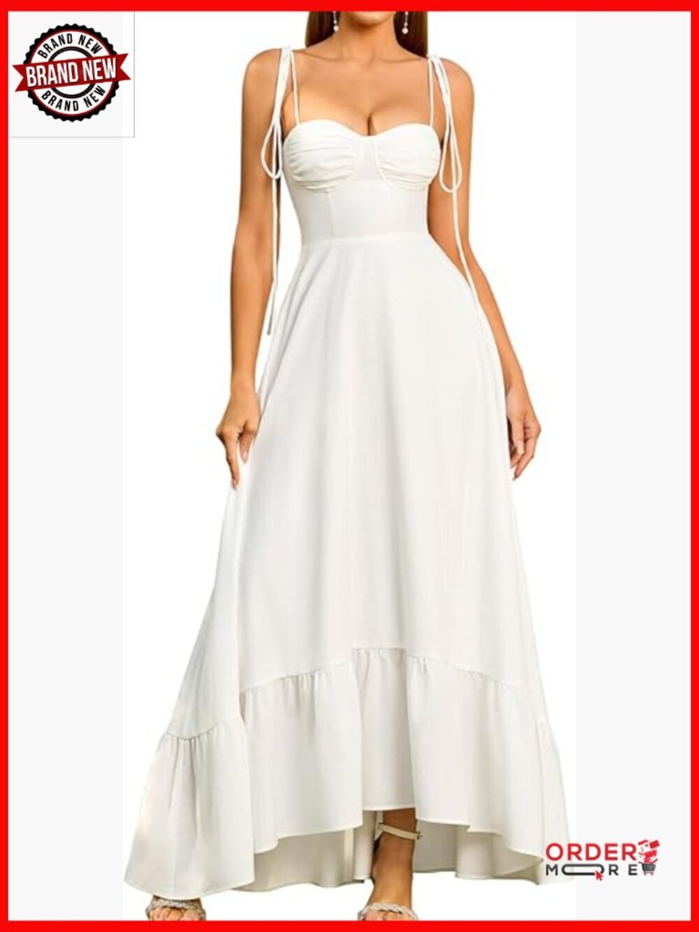 Women's Summer Corset Maxi Dress Spaghetti Strap Ruffle Flowy A-Line